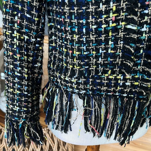 Zara Black Tweed Blazer Fringe Trim size XS - Picture 2 of 13